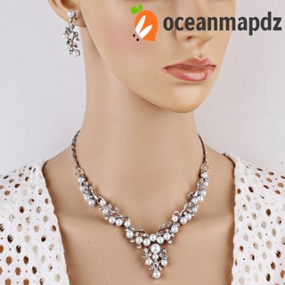 OCEANMAPDZ ชุดเครื่องประดับ สร้อยคอ ชุบเงิน ประดับไข่มุกเทียม และคริสตัล สีทอง และสีเงิน แฟชั่นสําหรับผู้หญิง