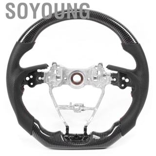 Soyoung Steering Wheel D-type Flat bottom Carbon Fiber Nappa Preforated Leather Red White Stitching Fit for Toyota Camry Corolla RAV‑4 Auris 18‑20