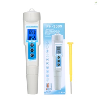 5-in-1 เครื่องวัดค่า pH กันน้ํา มัลติฟังก์ชั่น TDS/EC/pH/Salinity/Temperature Meter เครื่องทดสอบคุณภาพน้ํา ไฟแบ็คไลท์ สีฟ้า หน้าจอ LCD พร้อมฟังก์ชั่น ATC