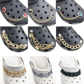 CROCS สายโซ่อะคริลิค ประดับเพชรคริสตัล สีทอง สําหรับรองเท้าผู้หญิง