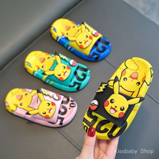 รองเท้าแตะ พื้นนิ่ม กันลื่น ลายการ์ตูนปิกาจู เหมาะกับใส่ในบ้าน แฟชั่นฤดูร้อน สําหรับเด็กผู้ชาย