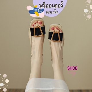 TM46 ส้นสูง 1.5 นิ้ว size 34-39 รองเท้าเปิดส้น รัดส้น แต่งโบว์สีดำ รองเท้าผู้หญิง พรีออเดอร์