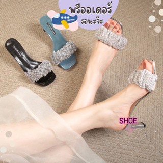 รองเท้าส้นสูง 3 นิ้ว size 34-39 โมเดริ์น  คาดผ้าย่น แต่งเพชร หรูหรา รองเท้าผู้หญิง ขายดี กำลังฮิต ลด 50% BB165