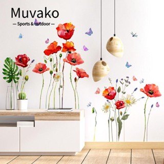 MUVAKO สติกเกอร์ติดผนัง PVC ลายดอกไม้สีแดง 70 ซม. X110 ซม. สําหรับห้องนอน