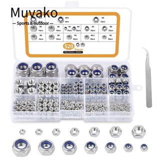 MUVAKO น็อตหกเหลี่ยม สเตนเลส 304 520 ชิ้น พร้อมกล่องเก็บ M2-M12 13 ขนาด DIY