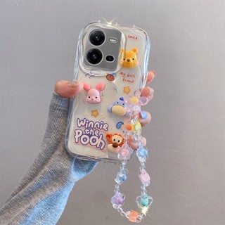3D ถือลูกปัดเชือก การ์ตูน คดี For Vivo Y35 Y16 Y22 Y22S Y02A Y02 4G 2022 Y02S Y91i เคสมือถือ Carrying hand rope beads Good Luck Lovely Day Smile Winnie The Pooh Duck Rabbit Kirby Soft TPU Case