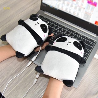 King ถุงมืออุ่นมือไฟฟ้า USB ลายการ์ตูนแพนด้า ไร้นิ้ว สําหรับฤดูหนาว