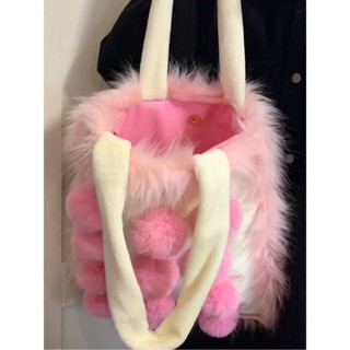 2022 autumn and winter lovely plush bag large capacity large bag hairball handbill shoulder tote bag woolly bag