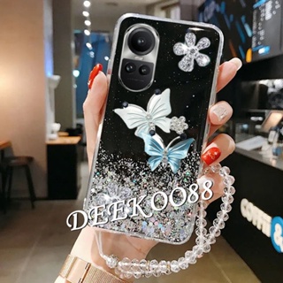 เคสโทรศัพท์มือถือ TPU ใส แบบนิ่ม ลายผีเสื้อ มีสายคล้อง สําหรับ OPPO Reno10 Pro Plus Pro+ 5G Reno 10 10Pro Reno10Pro+