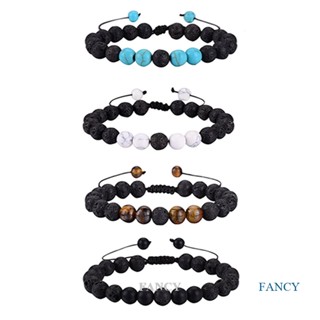 Fancy สร้อยข้อมือลูกปัดหินลาวา หินนิล ธรรมชาติ แฮนด์เมด สีขาว ปรับได้ เครื่องประดับ สําหรับผู้หญิง ผู้ชาย (5 รีวิว)