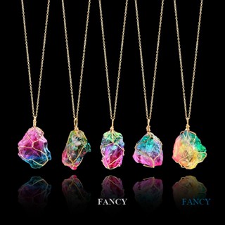 Fancy สร้อยคอหินคริสตัล พลอยเทียม สีรุ้งธรรมชาติ ชุบทอง สําหรับผู้หญิง 1 ชิ้น