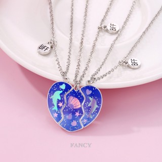 Fancy 3 ชิ้น / เซต การ์ตูน ปลาโลมา เปลือกหอย หัวใจ จี้สร้อยคอ สําหรับเด็กผู้หญิง มิตรภาพ สร้อยคอ BFF เพื่อนที่ดีที่สุด เครื่องประดับ ของขวัญ