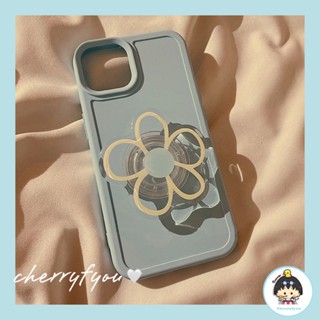 เคสโทรศัพท์มือถือแบบนิ่ม Tpu ใส กันกระแทก กันรอย ลายดอกไม้ พร้อมขาตั้ง สีพื้น สไตล์เกาหลี สําหรับ IPhone 14 13 12 11 Pro Max