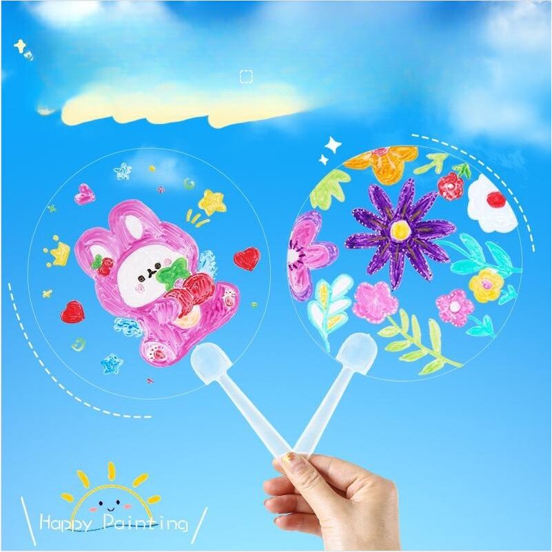 【JY】พัดลมพลาสติกใส แฮนด์เมด ลายกราฟฟิติ