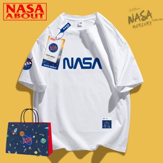 เสื้อยืดแขนสั้น ทรงหลวม พิมพ์ลายตัวอักษร NASA Co สีขาว แฟชั่นฤดูร้อน สําหรับผู้ชาย และคู่รัก