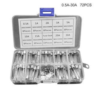 Sale! 72PCS 6x30mm Fast Blow Glass Fuse Assorted Mixed Kit Insurance Tube 0.5A-30A