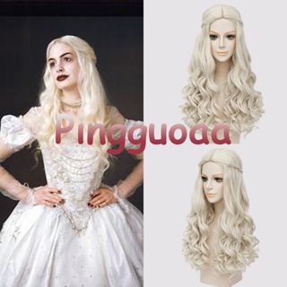 【Manmei】Alice in Wonderland White Queen Cosplay Wig 65cm Long Braid Blonde Wavy Wigs Heat Resistant Synthetic Hair