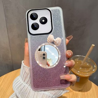 เคสโทรศัพท์มือถือ แต่งกลิตเตอร์ ไล่โทนสี พร้อมกระจกแต่งหน้า สําหรับ Realme C55 C53 C33 C35