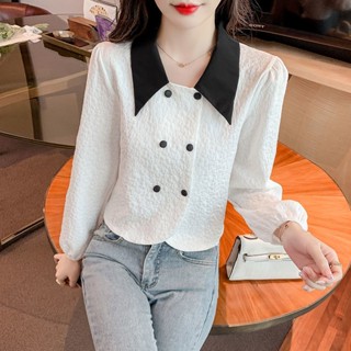 เสื้อแจ็คการ์ด คอตุ๊กตา ตัวสั้น แฟชั่นฤดูใบไม้ร่วง สไตล์ใหม่ สําหรับผู้หญิง (Fashion Frontier)