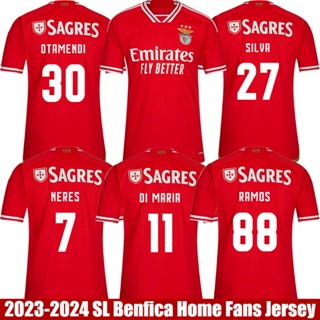 Fb 2023-2024 SL Benfica Home Jersey Otamendi Silva Ramos DiMaria Neres เสื้อยืดกีฬา พลัสไซซ์