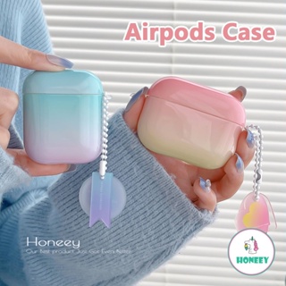 เคสหูฟังแฟชั่น ไล่โทนสีรุ้ง จี้รูปหัวใจน่ารัก สําหรับ AirPods Pro 3 Air Pods 1 2