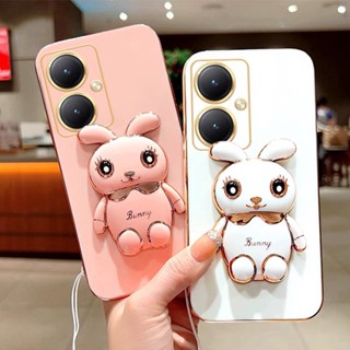 เคสโทรศัพท์มือถือ กันกระแทก ลายการ์ตูนกระต่ายน่ารัก พร้อมขาตั้ง พับได้ สําหรับ VIVO Y27 Y36 4G 5G Y02t Y274G