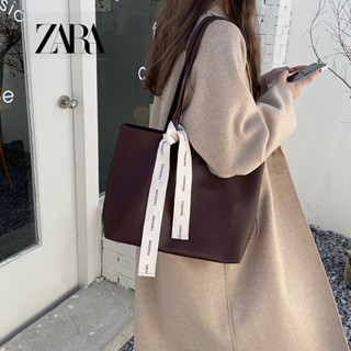 Zara กระเป๋าสะพายไหล่ หนัง PU ทรงโท้ท ขนาดใหญ่ จุของได้เยอะ สีน้ําตาล สไตล์เรโทร สําหรับผู้หญิง