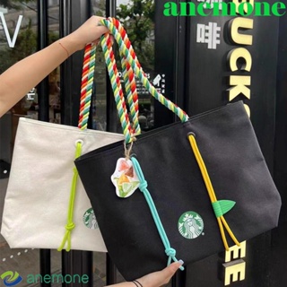 Anemone Starbucks กระเป๋าสะพายไหล่ กระเป๋าถือ ผ้าแคนวาส จุของได้เยอะ ลายตัวอักษร เหมาะกับการพกพาเดินทาง