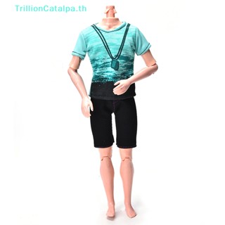 Trillioncatalpa ชุดเสื้อยืดแขนสั้น กางเกงขาสั้น สีดํา สีเขียว สําหรับตุ๊กตาบาร์บี้