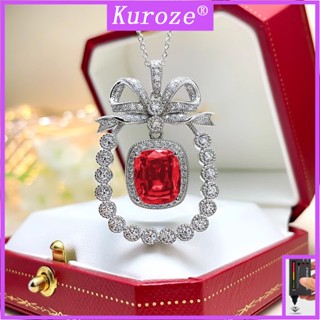 Kuroze สร้อยคอโซ่ จี้โบว์ ไพลิน ประดับเพชร สีแดง แฟชั่นหรูหรา