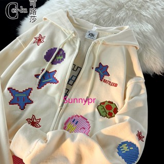 เสื้อแจ็กเก็ต มีฮู้ด ปักลายการ์ตูนหัวใจ ทรงหลวม แฟชั่นฤดูร้อน สําหรับผู้หญิง