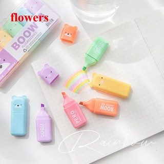 Flowers ปากกามาร์กเกอร์ ไฮไลท์ เรืองแสง ลายการ์ตูนสัตว์น่ารัก สีพาสเทล สําหรับวาดภาพ 6 ชิ้น 4 ชิ้น