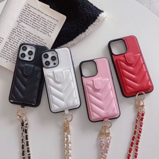 เคสโทรศัพท์มือถือหนัง พร้อมช่องใส่บัตร และสายคล้องไหล่ หรูหรา สําหรับ iPhone 14 Plus 13 12 11 Pro Max