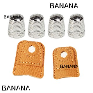 Banana1 ปลอกนิ้วโลหะหนัง สีเงิน สําหรับเย็บผ้า 6 ชิ้น