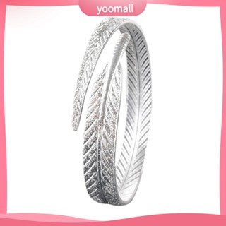 {YO} กําไลข้อมือ สร้อยข้อมือ ชุบเงิน ประดับขนนก ปรับได้ เครื่องประดับสตรี