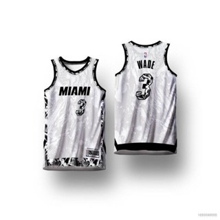 เสื้อกีฬาบาสเก็ตบอล แขนกุด ลายทีม HQ7 NBA Jersey MIAMI HEAT WADE WHITE BLACK X HG พลัสไซซ์ สําหรับผู้ชาย และผู้หญิง QH7