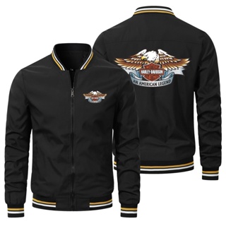 เสื้อแจ็กเก็ต ขนาดใหญ่ พิมพ์ลายโลโก้ Harley Davidson สําหรับผู้ชาย