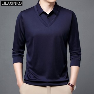 เสื้อโปโลแขนยาวลําลอง สีพื้น สไตล์คลาสสิก สําหรับผู้ชาย มี 5 สี