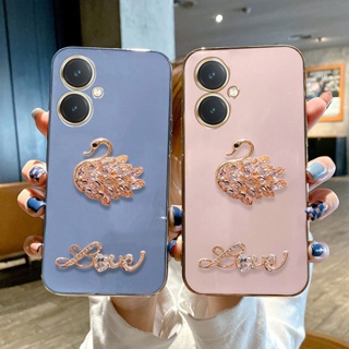 เคสโทรศัพท์มือถือนิ่ม ชุบคริสตัล ลายหงส์ หรูหรา สําหรับ Vivo Y27 5G Y27 4G 2023 Y27 4G