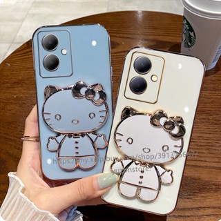 ใหม่ เคสโทรศัพท์มือถือแบบนิ่ม ขอบตรง ลายการ์ตูน พร้อมที่ตั้งวางกระจก สําหรับ VIVO Y78 5G Y78 2023 เคส Phone Case