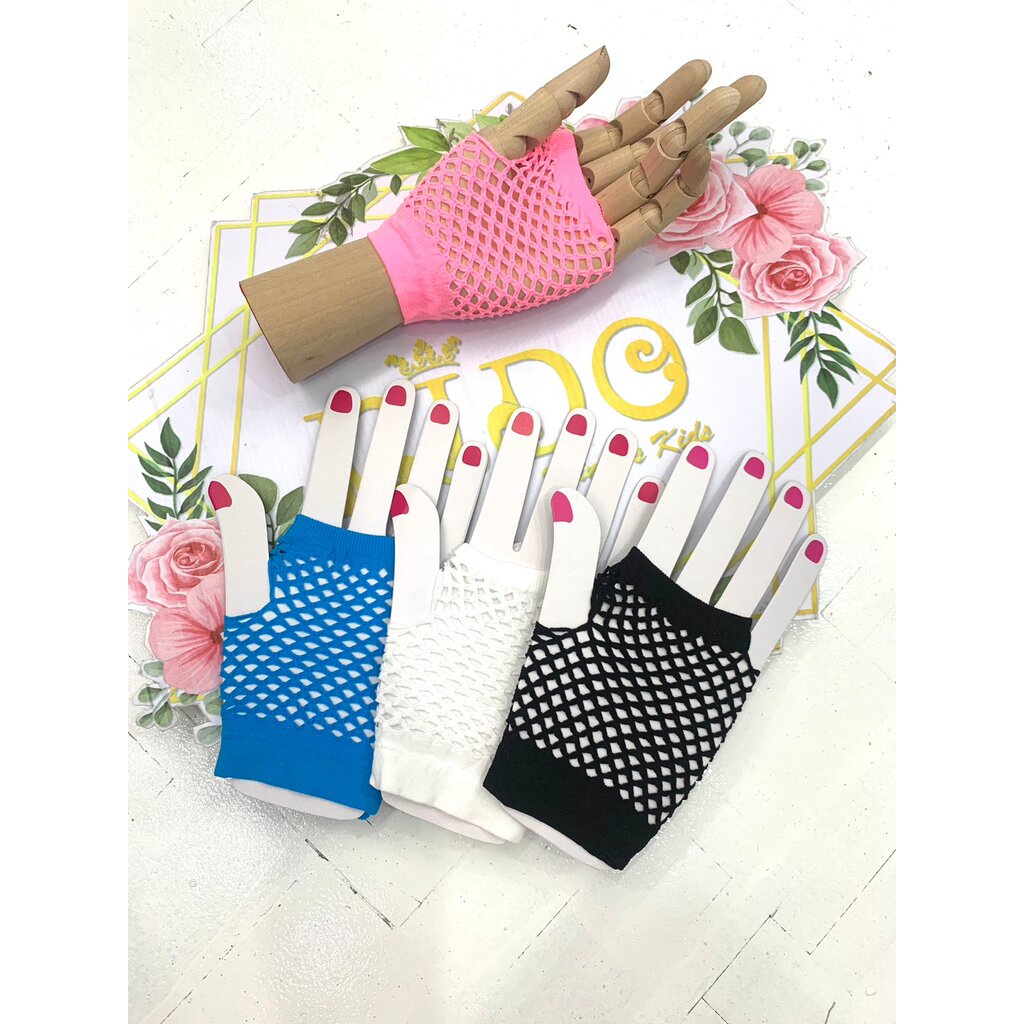 sถุงมือเด็ก(มีหน้าร้านอยู่รัชดา)PS19 สีขาว สีดำ สีฟ้า และ สีชมพู ถุงมือตาข่ายสั้