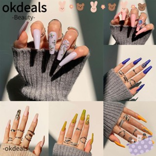 OKDEALS เล็บปลอม แบบเต็มรูปแบบ ถอดออกได้ สําหรับตกแต่งเล็บ จํานวน 24 ชิ้น ต่อกล่อง