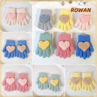 Rowans ถุงมือ แบบเต็มนิ้ว หนา ลายหัวใจ สีพื้น แฟชั่นฤดูหนาว 1-3 ปี