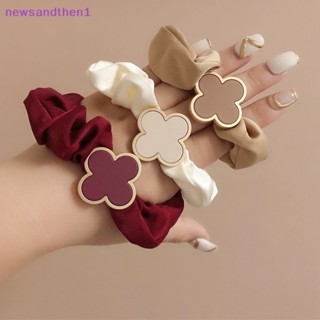 Newsandthen1 แฟชั่น สีพื้น สี่ใบโคลเวอร์ Scrunchies ที่เรียบง่าย หรูหรา เรขาคณิต ที่คาดผม สําหรับผู้หญิง ยืดหยุ่น หางม้า เชือกผม ดี