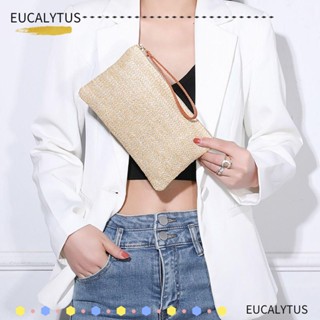 Eutus กระเป๋าสาน แฮนด์เมด ขนาดใหญ่ จุของได้เยอะ ใส่เหรียญ ใส่บัตรได้ แบบเรียบ สําหรับผู้หญิง