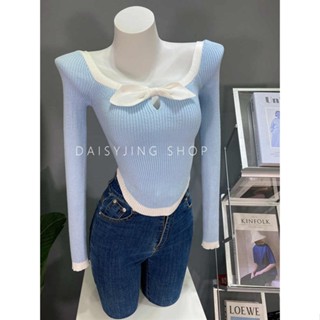 Daisyjing เสื้อถักนิตติ้ง ตัวสั้น ทรงสลิมฟิต ลายฉลุ เข้ากับทุกการแต่งกาย สําหรับผู้หญิง KARS