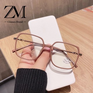 2023 ใหม่ 👓แว่นตาแฟชั่น👓 กระจกธรรมดากรอบใหญ่ กรอบแว่นตากาแฟ Frosted แว่นตานักเรียนสายตาสั้นป้องกันแสงสีฟ้า