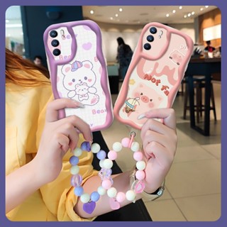 trend youth Phone Case For OPPO Reno6 5G Wave border Pendants flower three-dimensional Love bracelet texture Pendants luxurious