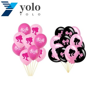 Yolo ลูกโป่งยางเป่าลม รูปตุ๊กตาบาร์บี้ สีชมพู 12 นิ้ว 10 ชิ้น