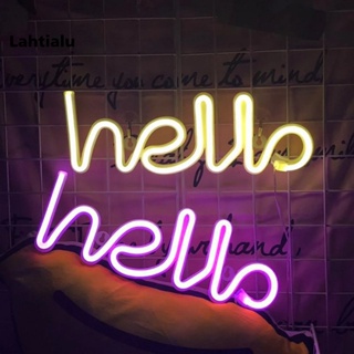 Lahtialu โคมไฟนีออน Led รูป Hello Neon คุณภาพสูง ใช้แบตเตอรี่ Usb ไม่จ้องมอง สําหรับตกแต่งผนัง ปาร์ตี้